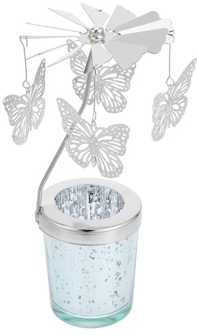 Toyvian Drehbarer Kerzenhalter Eleganter Silberner mit Schmetterlingsdesign aus Metall Weihnachts Votivkerzenhalter Karussell Teelichthalter für Tisch und Kamindekoration