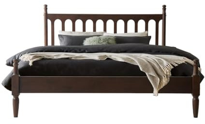 Queen Size Bed Frame with Headboard & Footboard, Solid Wood Platform Bed, Centre Metal Legs,12 Heavy-Duty Slatted Base, No Box Spring Needed, Noise-Free & Anti-Slip, Dark Roast Oak Finish WCQ-32