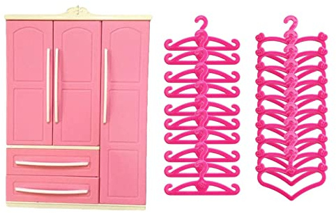 AWHAO Imulation Puppenschrank Kleiderschrank mit 20 Kleiderbügeln Spielhausmöbel