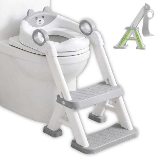 Adaptador WC Niños con Escalera Antideslizante, Asiento Adaptador para Inodoro Infantil con Escaleras Reforzadas y Cojín Desmontable, Plegable, Seguro y Estable, Entrenamiento para Dejar el Pañal