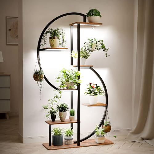 APAKA Support pour Plantes D'intérieur, avec Lampes de Croissance, Étagère Plante d'Angle 7 Niveaux, Grandes Étagère pour Plantes de 155 cm Haut, 3 Lumières LED Réglables avec Minuterie, en Forme de S