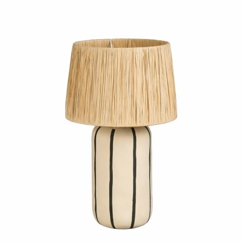 MICA Decorations Denton Tischlampe Wohnzimmer - Lampe mit Lampenschirm - Lampe Wohnzimmer Deko - 48 x ⌀28 cm - Keramik, Metall, Papier - Beige