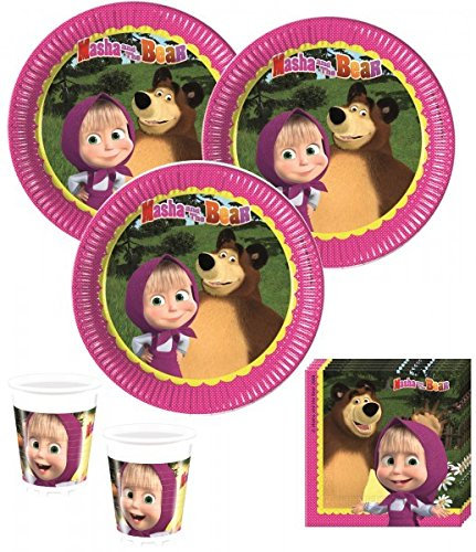52 Teile Mascha und der Bär Party Deko Set für 16 Kinder