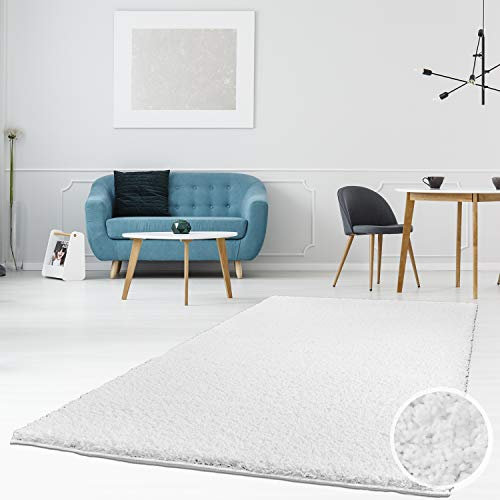 myshop24h Teppich Hochflor Shaggy, Größe in cm:200 x 290 cm, Farbe:Weiß