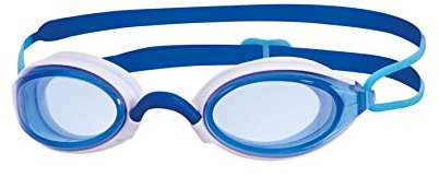 Zoggs Fusion Air Schwimmbrille Erwachsene, Herren und Damen – Komfort-Air-Dichtung, Antibeschlag, UV-Schutz, Weites Sichtfeld, Nasensteg Austauschbar, Blaue Linse, Weiß/Blau
