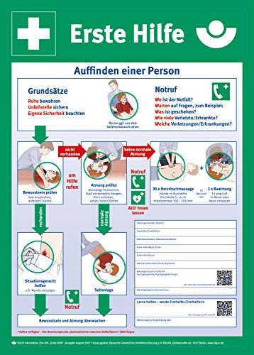 Anleitung zur Ersten Hilfe, Hart-PVC, 400 x 560 mm, Erste Hilfe Schild, Rettungszeichen, 40 x 56 cm
