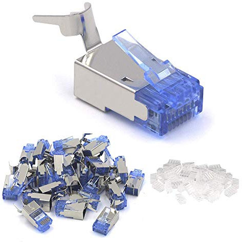 VCE Connettori RJ45 CAT 7 CAT6A Schermati 25 Pezzi, Plug RJ45 CAT 7 per Cavo Ethernet SFTP, Connettore LAN Ethernet a crimpare Blu