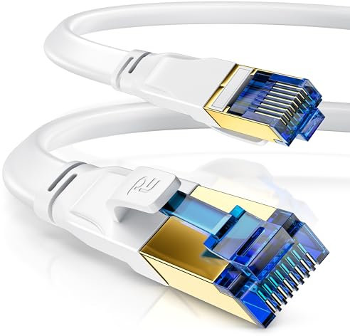 CSL - 3m CAT 8 Netzwerkkabel Flach und Dünn - Lan Kabel für 40 Gigabit High Speed, Internetkabel, Flachbandkabel, Verlegekabel - 40 Gbps Cat.8 RJ45 Kabel für Switch Router Modem PC, 3 Meter Weiss