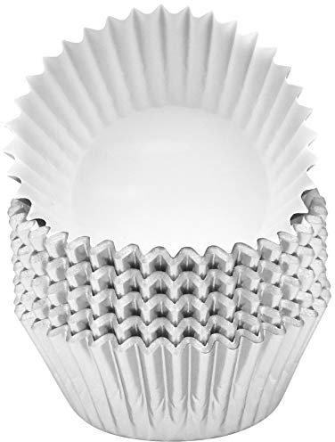 Jinlaili 100 Stück Muffin Förmchen Papier aus Metallfolie, Cupcake, Backförmchen, Muffin Backformen, Muffinförmchen Fettdicht Muffins Cupcakes für Dessert Backen Geburtstag Hochzeit Party (Silber)