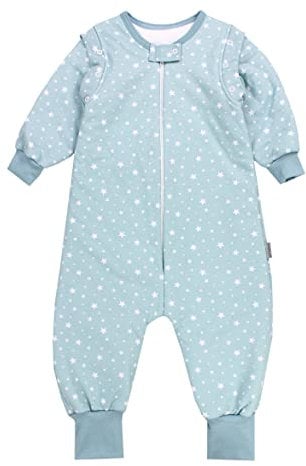 TupTam Baby Schlafsack mit Füßen und Ärmeln – Ganzjahres Schlafsack Baby 2.5 TOG, OEKO-TEX zertifiziert, Farbe: Sterne Mintgrün, Größe: 104-110