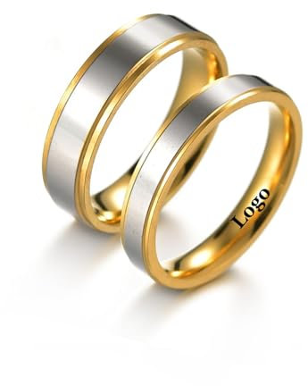 Personalisierte Ring für Paar Doppel Farbe Streifen Muster Ringe Innen Können Eingraviert Individuelles Versprechen Hochzeit Engagement Ringe Titan Stahl 6MM 4MM 6-13 # (Gold-6mm/4mm, 1 PAIR)