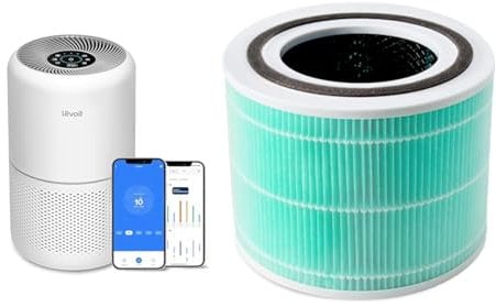 LEVOIT Smart Wifi Air Purifier for Home Bedroom 100m², CADR 240m³/h, HEPA Filter & Core 300 Air Purifier Toxin Absorber Replacement Filter, 3-in-1 HEPA, High-Efficiency Activated Carbon, Core300-RF-TX