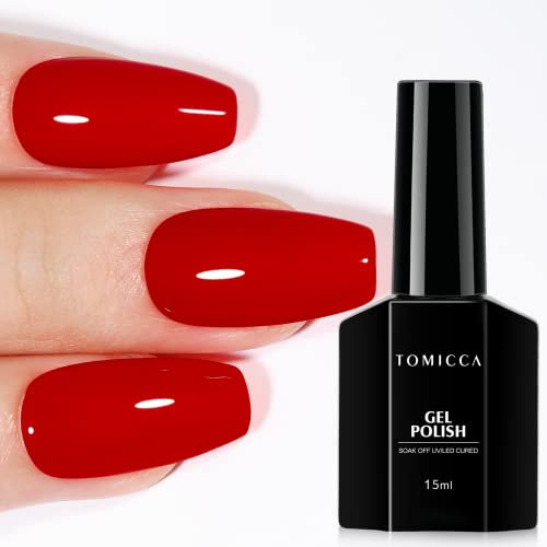 TOMICCA 15ML Red Gel Nail Polish - Soak Off UV/LED, Long Lasting Nail Art Manicure DIY at Home