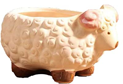 Giftik Keramik-Blumentopf in Tierform, Keramik, Cartoon, Schaf, Kaninchen, Fuchs, Straußenente, Sukkulenten, Blumentopf für den Innenbereich, Schreibtisch-Ornament (kleines Schaf)
