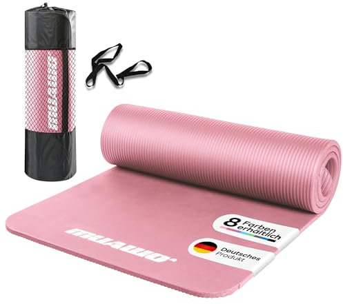 Muawo Premium Sportmatte und Fitnessmatte, perfekt als Yogamatte, Gymnastikmatte, Trainingsmatte | rutschfest | extra-dick & extra-lang | 190 cm Länge x 100 cm Breite x 1,5 cm Dicke (Rosa)
