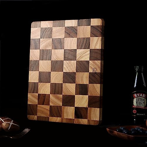 WSNDM Schneidebrett aus Hirnholz, Premium Schneidbrett, Checkerboard Design, Ausgesuchter Holzkern, natürliche Gesundheit, Fleisch, Gemüse, Käse, Professionell, langlebig, widerstandsfähig,39*26*3.5cm