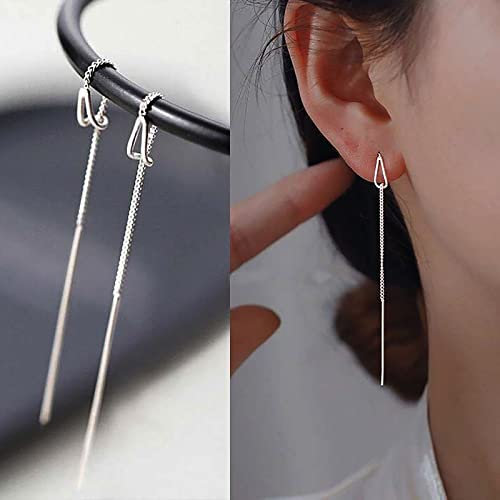 Atentuyi Silber Tropfen Ohrstecker - Einfädler Ohrringe Mit Langer Kette Und Quaste - Baumeln Ohrringe Schmuck Für Frauen Und Mädchen