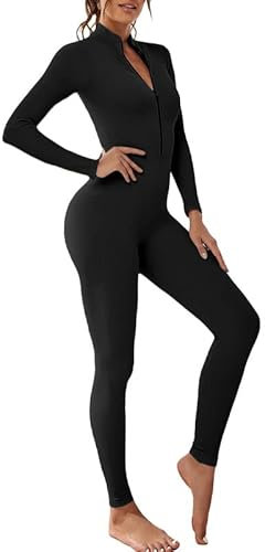 Litthing Mono de Yoga Mujer Ropa Deportiva Mujer con Cremallera Manga Larga Traje Una Pieza Elásticos Mono de Gimnasio Entrenamiento Fitness Running Sexi Slim para Mujer