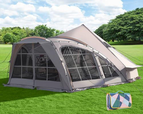 DanCoom Campingzelt für 8–12 Personen, Familienzelte, 2-Kammer-Tunnelzelt mit großer Frontkammer, interplanetarer Rüstung, Partyzelt, großes Tunnelzelt, Familienzelt mit Picknickdecke