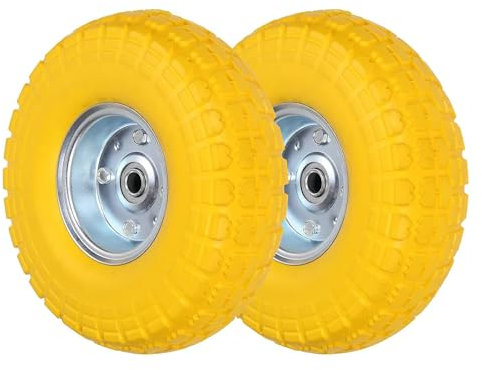 Top Home Solutions® Wheelbarrow Wheels – 10” Yellow Puncture Proof 4.10/3.50-4 Solid Rubber Tyre Replacement Wheel For Sack Truck, Garden Trolley, Lawn Carts (Pack of 2)