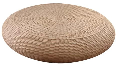 AWHAO Coussin de Siège Plat en Paille, Coussin Rond en Rotin Tressé pour Pouf ou Tatami, Oreiller de Méditation pour Bureau, Décoration de Maison, Salle d'étude, 40 cm