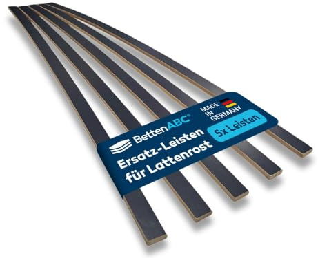 BettenABC – Ersatz Federholzleisten – 5er Set – Länge für 140 cm (1380 mm) – Breite 24 mm – für viele gängige Lattenroste geeignet – Farbe Anthrazit - hergestellt aus Schichtholz in Deutschland