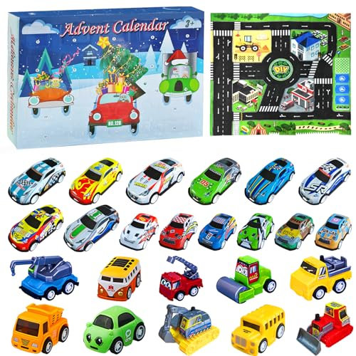 Spielzeugautos für Kleinkinder, 24Pcs Autospielzeug, Auto Spielzeug mit Spielmatten, Spielzeug Autos ab 3 Jahren, Geburtstag, Neujahr, Party Geschenke für Jungen Mädchen