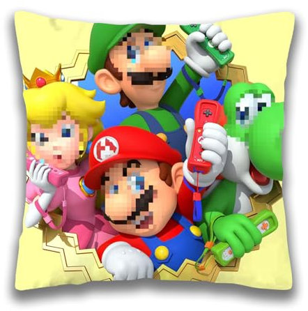 Ma-ri Kissenbezug Kinder, Cartoon Zierkissenbezüge, Bros Kinder Kopfkissenbezug Plüsch Zierkissenbezüge mit Doppelseitigem Muster und Verdecktem Reißverschluss für Bett Sofa Stuhl Auto, 45x45cm