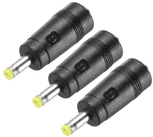 QUARKZMAN 3 Pcs Adaptador De Corriente Continua, Conector Hembra Recto 5.5mm x 2.1mm A Macho 4mm x 1.7mm Punta Amarilla con Cable De 1.5 Pulgadas para Fuente De Alimentación Externa