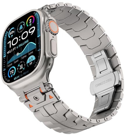 KDEGK Correa de reloj de acero inoxidable, banda de Metal Explore Iron-Man para Apple Watch Band S10 46mm S10 42mm Ultra 49mm 45mm 44mm(Titanium,S10 46mm)