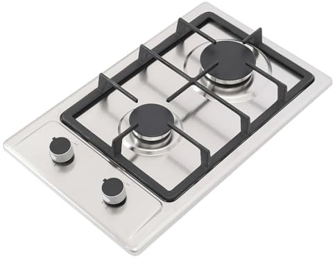 Gaskochfeld 2 flammig (3000 W+1750W), Edelstahl Gasherd mit Druckminderventil, Tragbar Campingkocher für Küche, Büro oder Camping, Arbeitsplatte/Einbaumontage, 51 * 31 * 10cm