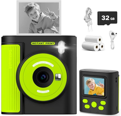 Zicor Kinderkamera Instant Print, 1080HD Digital Video & Instant Print Kamera für Kinder, lustige Weihnachts- und Geburtstagsgeschenke für Jungen und Mädchen, kommt mit 32GB SD Karte, leicht & tragbar
