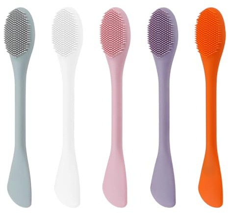 LELE LIFE Lot de 5 brosses à récurer 2 en 1 en silicone pour le visage, outil d'application de masque facial, brosse à pores pour nettoyage et exfoliation du visage, spatule de masque, soin de la peau