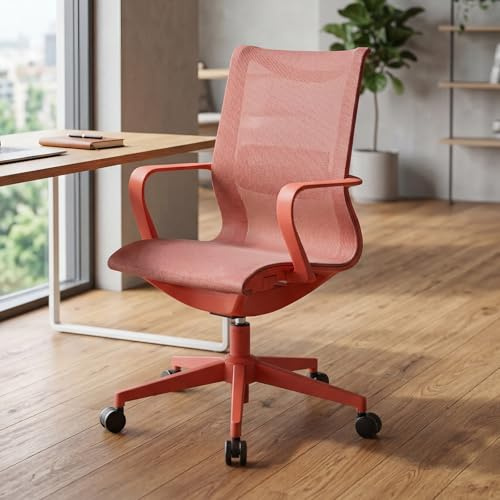 Ya-Home Ergonomischer Schreibtischstuhl Drehbarer Bürostuhl mit Verstellbarer Lendenwirbelstütze, atmungsaktiver Netzrückenlehne, Sitzfläche und Höhenverstellung für das Homeoffice Rot