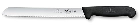 Victorinox Fibrox Brotmesser mit Wellenschliff, Scharfes Küchenmesser für Kuchen und Backwaren, 21 cm, Lange Klinge, Rostfreier Stahl, Schwarz