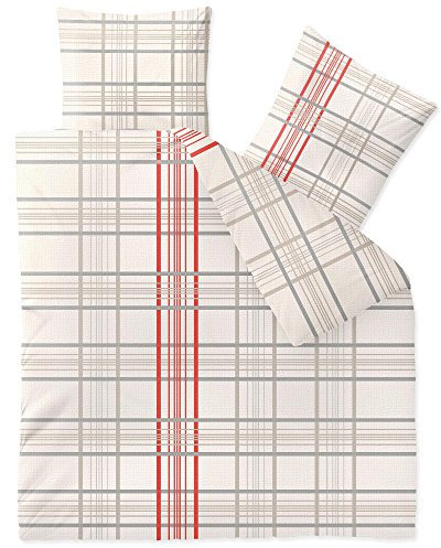 CelinaTex Enjoy Bettwäsche 200 x 200 cm 3teilig Baumwolle Bettbezug Seersucker Bille Kariert Beige Rot Grau