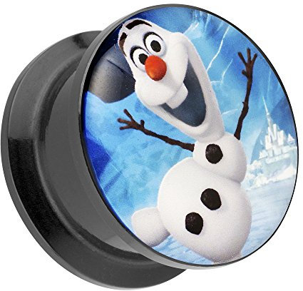 Piercingfaktor Ohr Plug Flesh Tunnel Piercing Ohrpiercing Kunststoff Schraub Schraubverschluß Picture mit Comic Schneemann Olaf Motiv 6mm