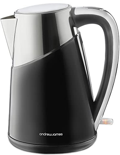Andrew James Electric Kettle Fast Boil Kettle, Energy Efficient Quiet Kettle, Cordless with 1.7L Water Jug, 360˚ Swivel Base Quick Boil with Filter - Reusable Filter 3000W (Black)