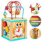 TOWO Labyrinthe de Perles Cube d'activité en Bois-5 activités montagnes russes boulier roues dentées engrenages horloge zig zag toboggan-jouets éducatifs précoces pour bébé 1 an Montessori