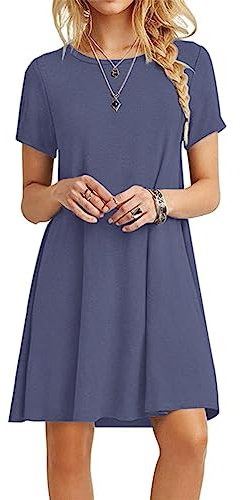 MOLERANI Robe d'été pour Femme T-Shirt décontracté à Manches Courtes Robe de Plage Ample Swing Robe pour Femme (M, Violet Gris)