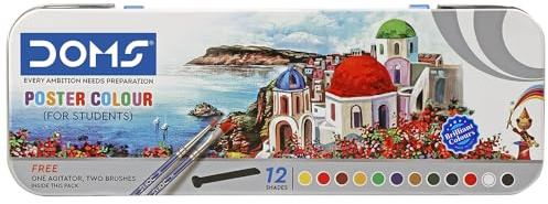 Doms 12 Shades Poster Colours For Color Painting | Rich & Vibrant Painting Colors | Free Agigator & Brush Inside For Uniform Mixing | Non-Toxic & Safe For Childrens | Pack of 1