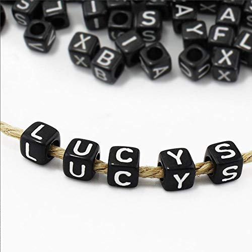 DAHI buchstabenperlen ca.1000stk - gemischte schwarz perlen mit weiß buchstaben A-Z würfelperlen für Schmuck Basteln (schwarz buchstaben/6x6mm)