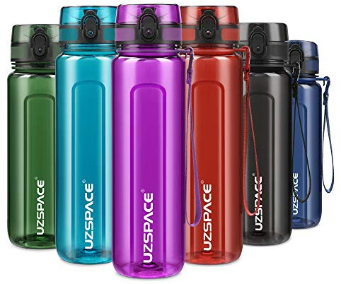UZSPACE Botella de Agua Deportiva 500ml-750ml-1000m,Botella de Agua Tritan Ecológica y sin BPA. Reutilizable con Tapa a Prueba de Fugas para Correr, Gimnasio, Yoga, al Aire Libre y Acampar