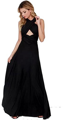 Infinity Kleid inklusive Bandeau Top, Ballkleid Brautjungfernkleid Gr. 42-48 viele Farben Wickelkleid lang, 70 Verschiedene Wickelarten Brautkleid, Bridesmaid, one Size, Stretch (Schwarz, 2 (42-48))