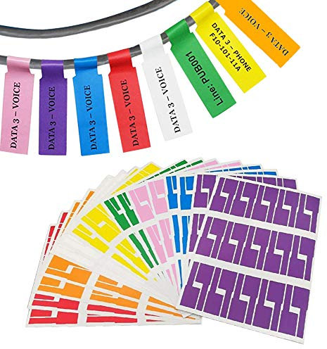 Self-Adhesive Cable Labels Waterproof Marker Cable Tag Stickers Tear Resistant Wire Label 8 Colors 16Sheets(480pcs)