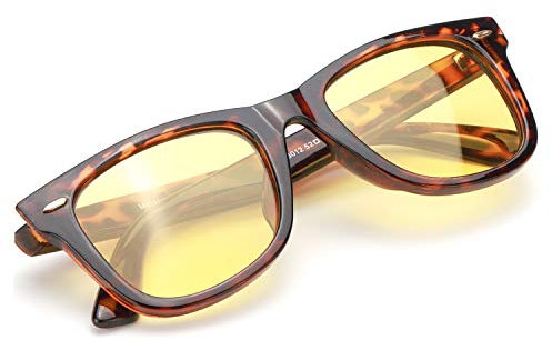 Myiaur Night Driving Anti Glare Glasses Yellow Polarized Lens for Foggy/Rainy/Cloudy/Nighttime - UVA UVB Protection (Leopard frame/yellow lens)