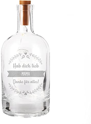 Herz & Heim® Flaschenlicht inkl. Karaffe mit Gravur - traumhafte Geschenk-Idee zum Geburtstag/Muttertag/Weihnachten