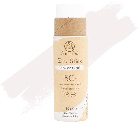 Stick Solare Naturale Minerale Zinco FPS 30 Suntribe - 30 g, Bianco Originale, Biologico - 100% Naturale, Sicuro Per i Coralli - Molto Resistente all'Acqua - Vincitore Beauty Shortlist Awards 2022