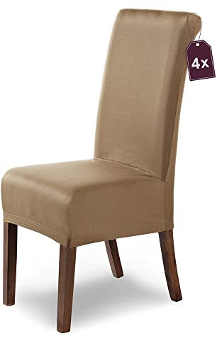 Scheffler Home Stuhlhussen Marie Beige 4er Set – Wasserabweisende und elastische Stuhlbezüge mit Fleckenschutz – Passend für Esszimmerstühle und Schwingstühle – Öko-Tex Zertifiziert