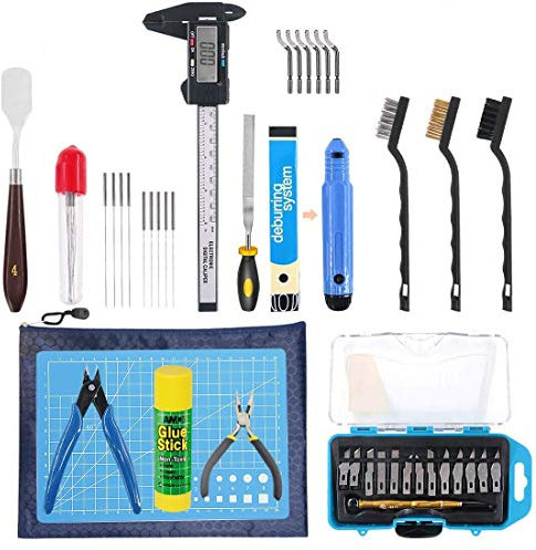 DollaTek Le kit d'outils d'imprimante 3D comprend un kit de nettoyage de retrait, une brosse à aiguille pour le nettoyage des étriers Ensemble complet d'outils d'impression 3D